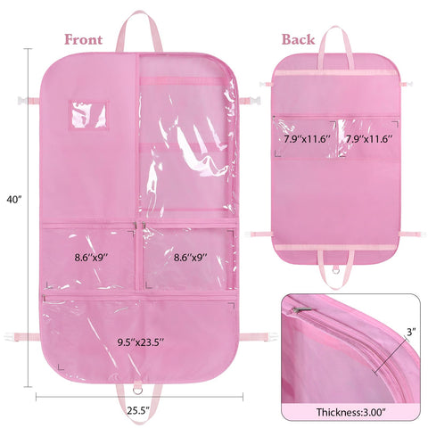Univivi pink garment bag side view highlighting portable profile