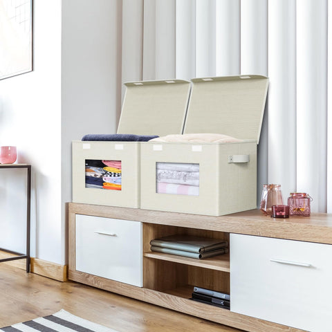 Univivi storage box features side handles for easy relocation.