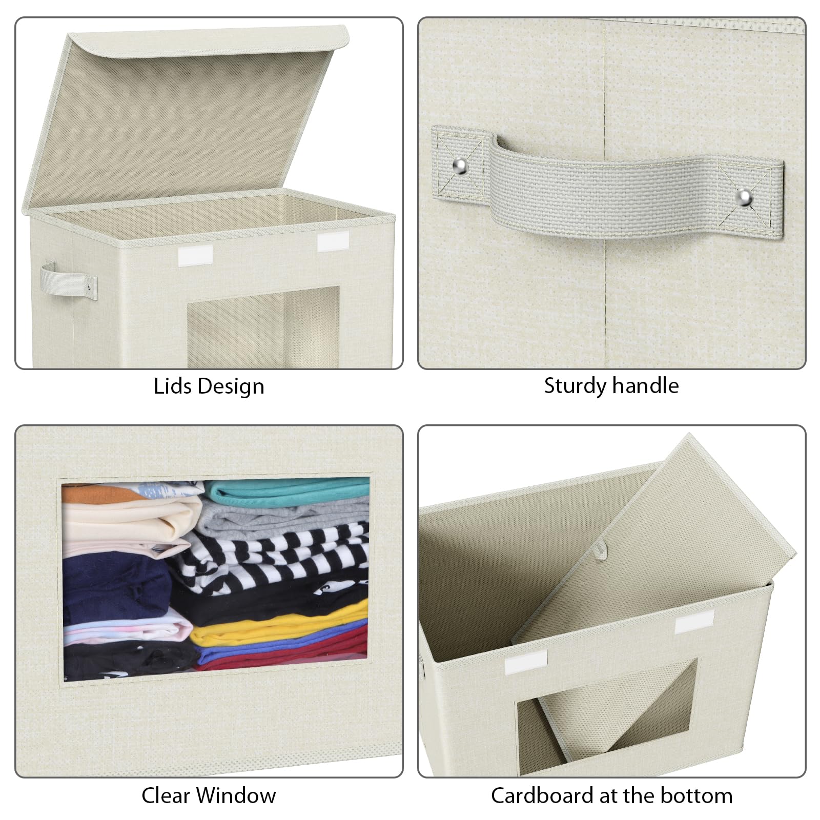 Univivi beige storage bin offers large capacity for blankets, clothes, towels.