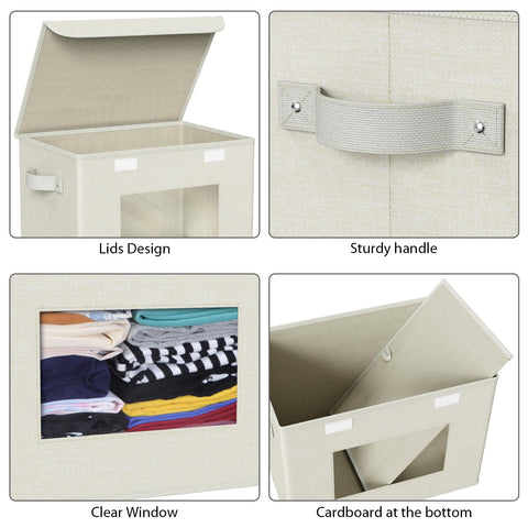 Univivi beige storage bin offers large capacity for blankets, clothes, towels.