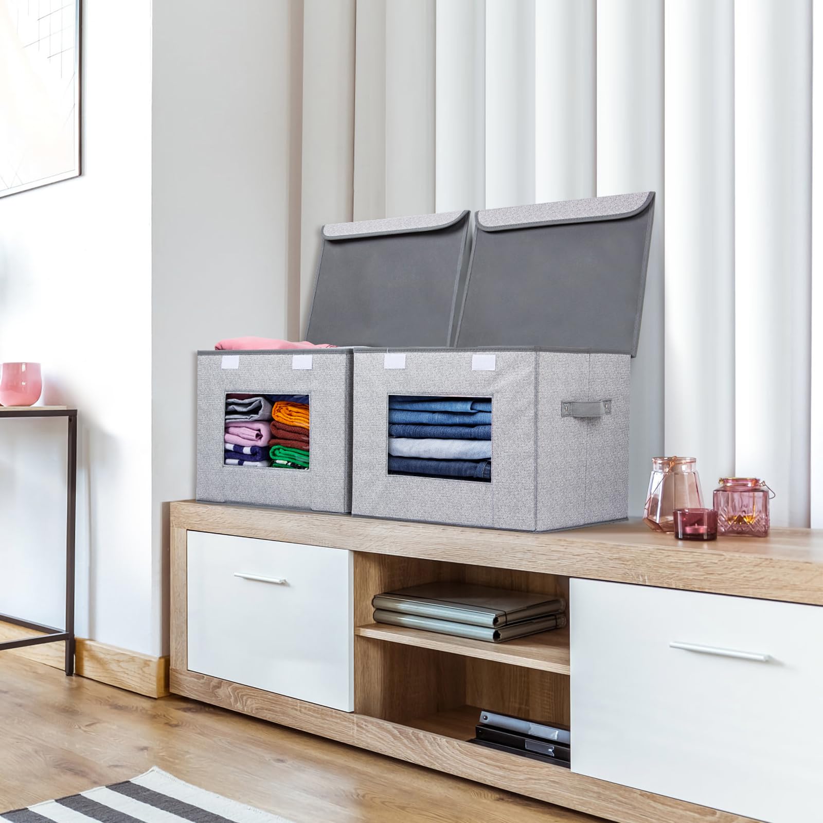 Univivi storage boxes with lids offering dust protection and easy stacking.