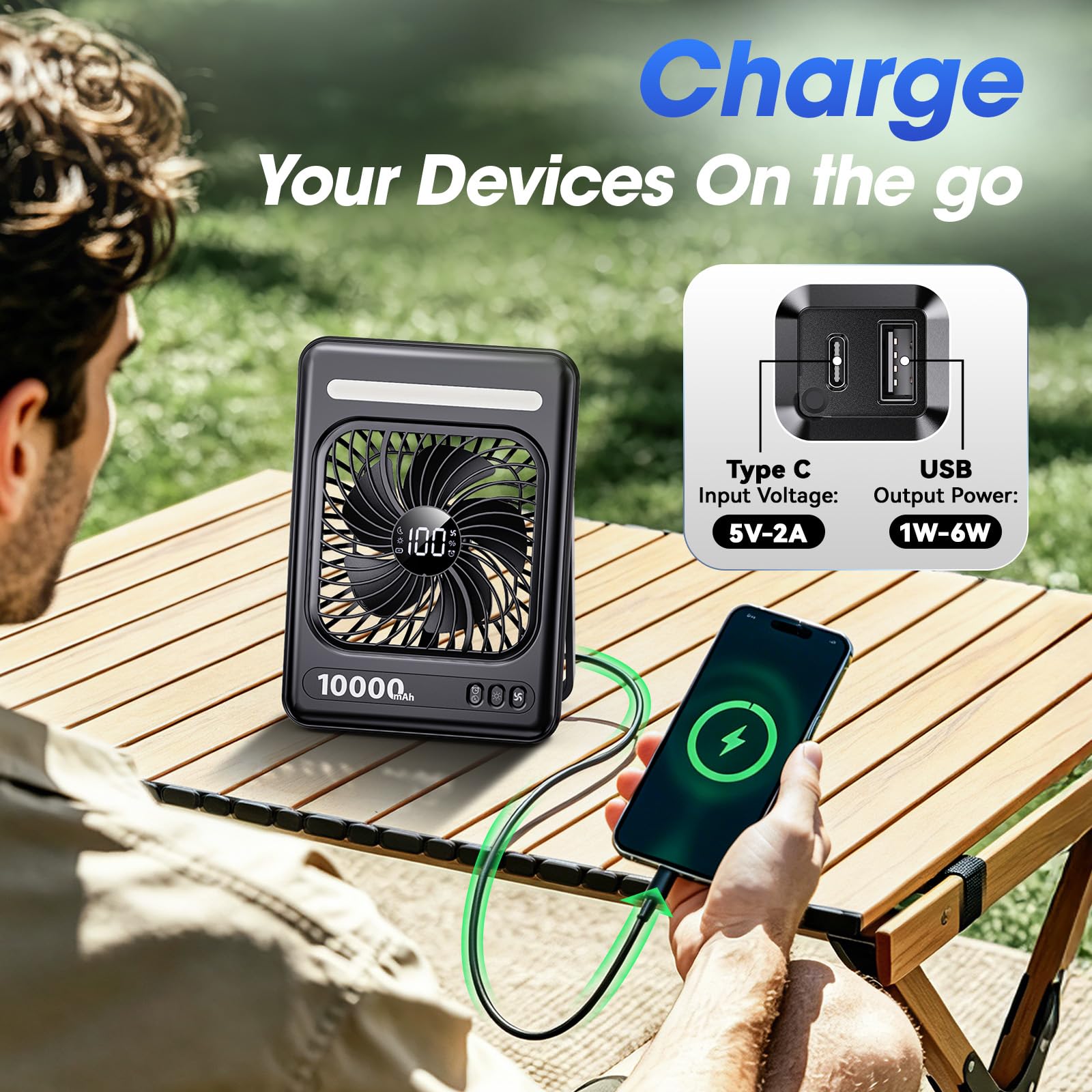 Untisu USB-C power bank capable fan keeps devices charged on trips