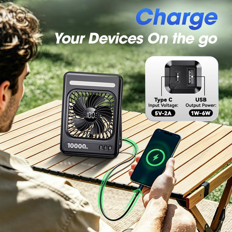 Untisu USB-C power bank capable fan keeps devices charged on trips