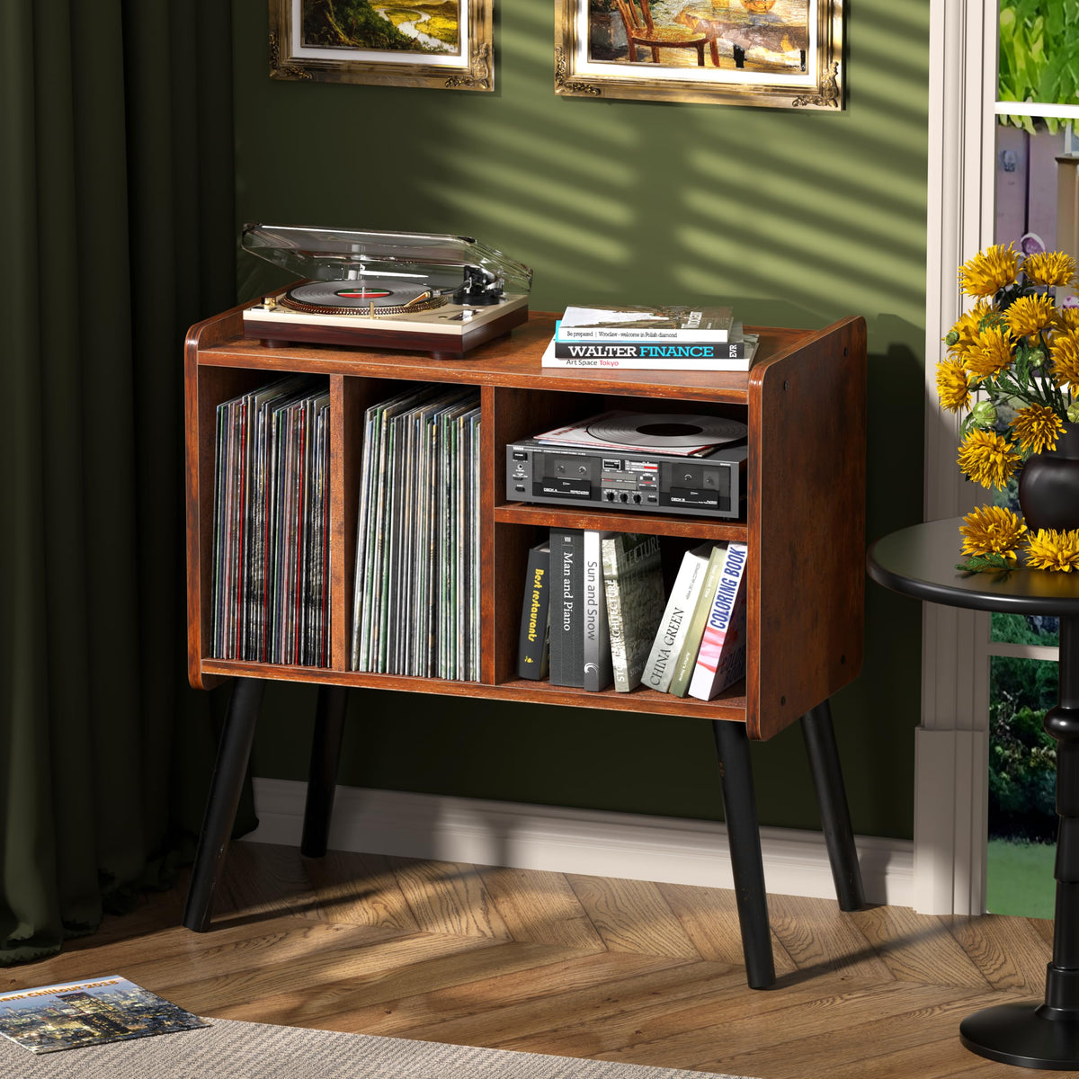 UODERS record player table top view showing ample surface for turntable and speakers