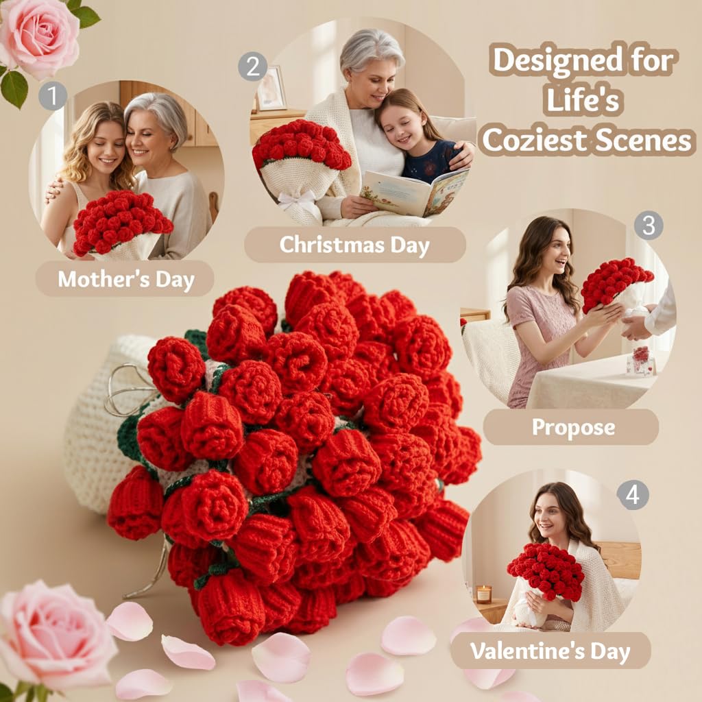 UODOR crochet rose blanket soft throw for sofa and cozy reading corners.