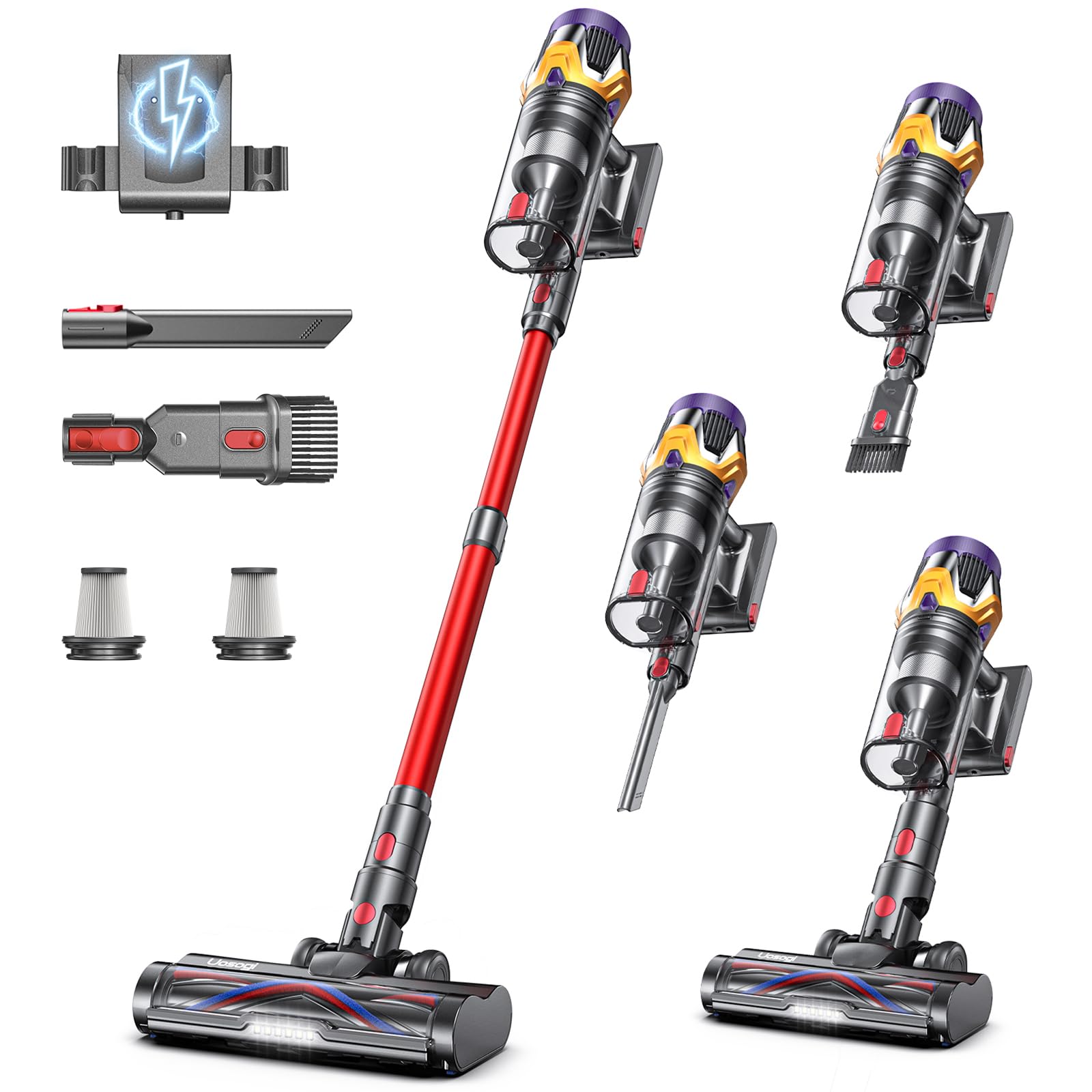 Uosogi cordless vacuum showing 55KPa suction for deep carpet cleaning.