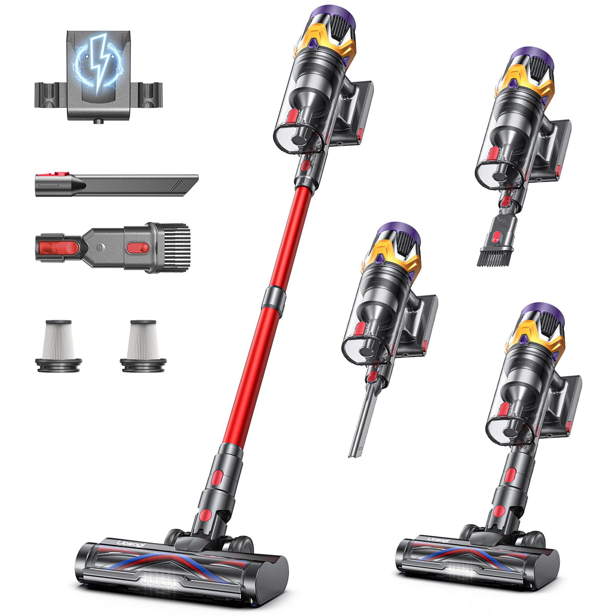 Uosogi cordless vacuum showing 55KPa suction for deep carpet cleaning.