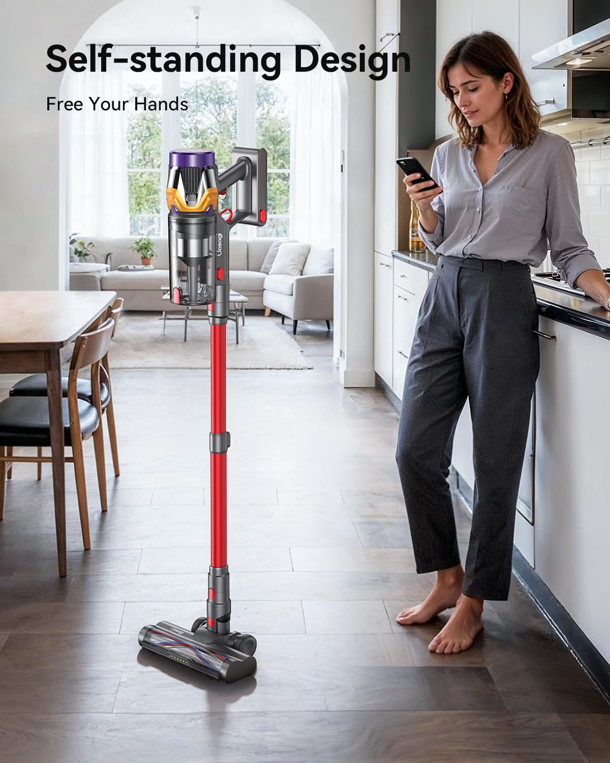 Uosogi cordless vacuum 99.99% filtration keeps air clean.