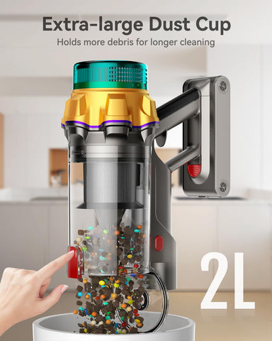 UOTKD 2L dust cup reduces interruptions during chores.