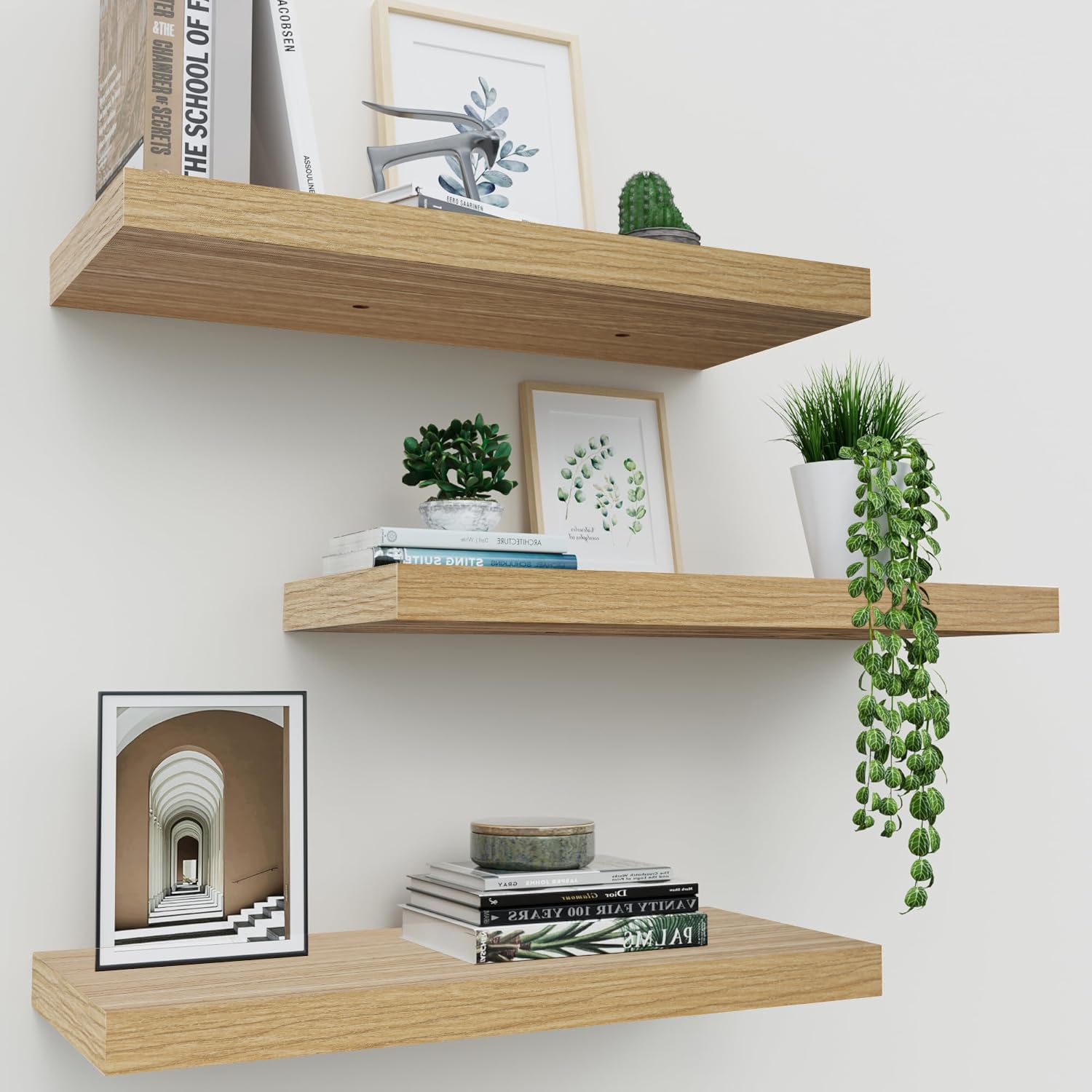 Upassion 3-pack floating shelves assembled for a neat wall display