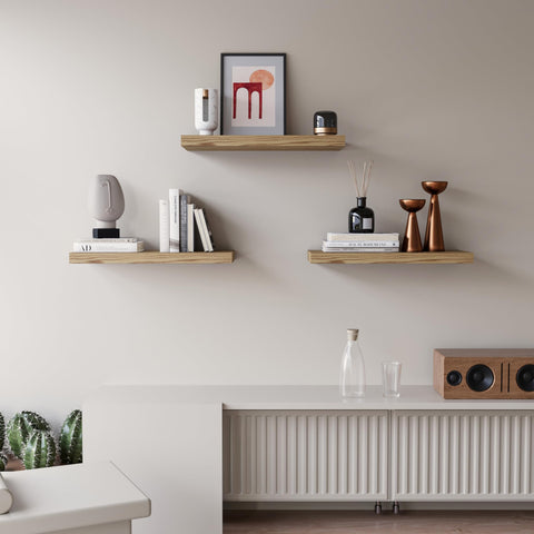 Upassion floating shelves in living room show decorative arrangement