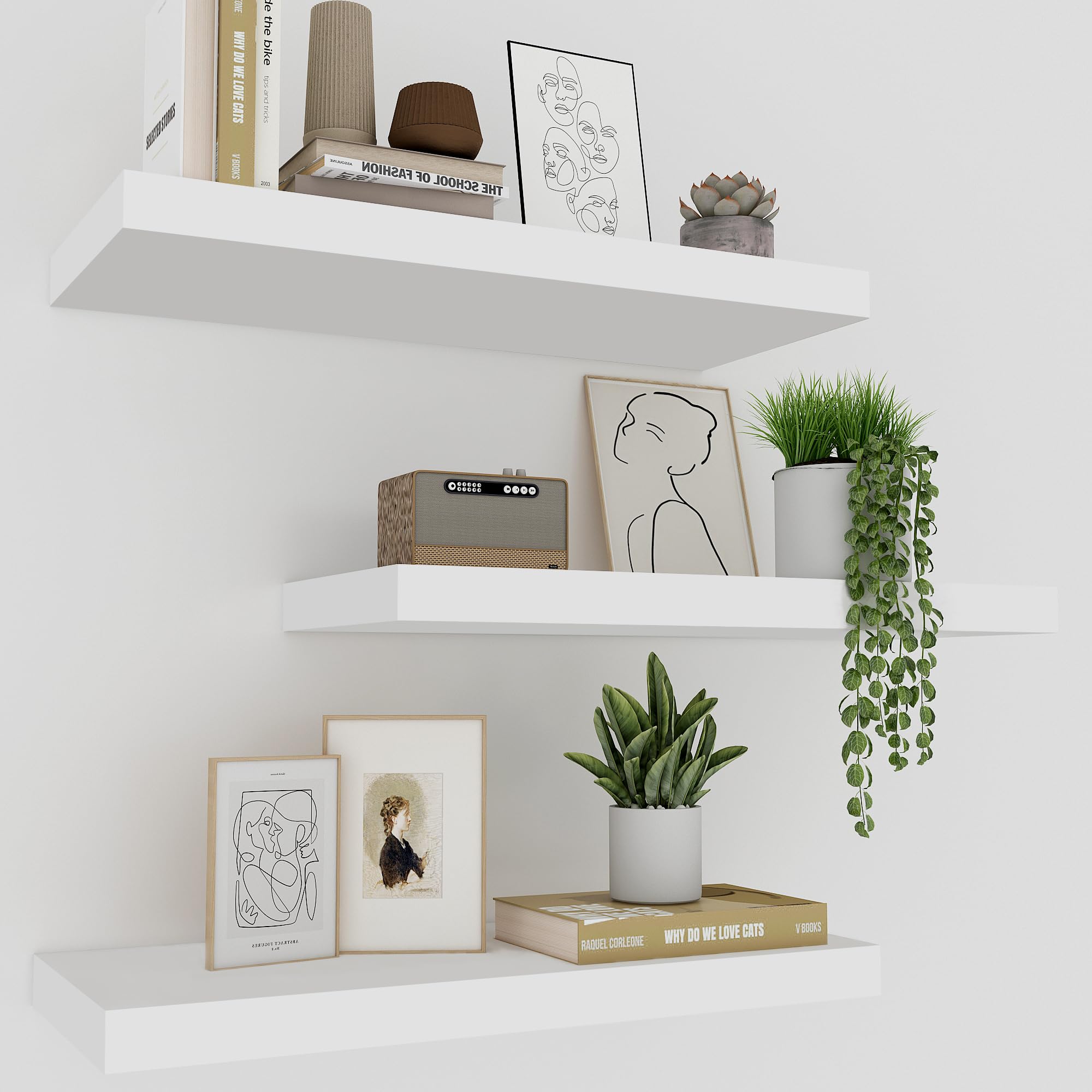 Upassion white floating shelves with invisible brackets mounted on wall for clean display