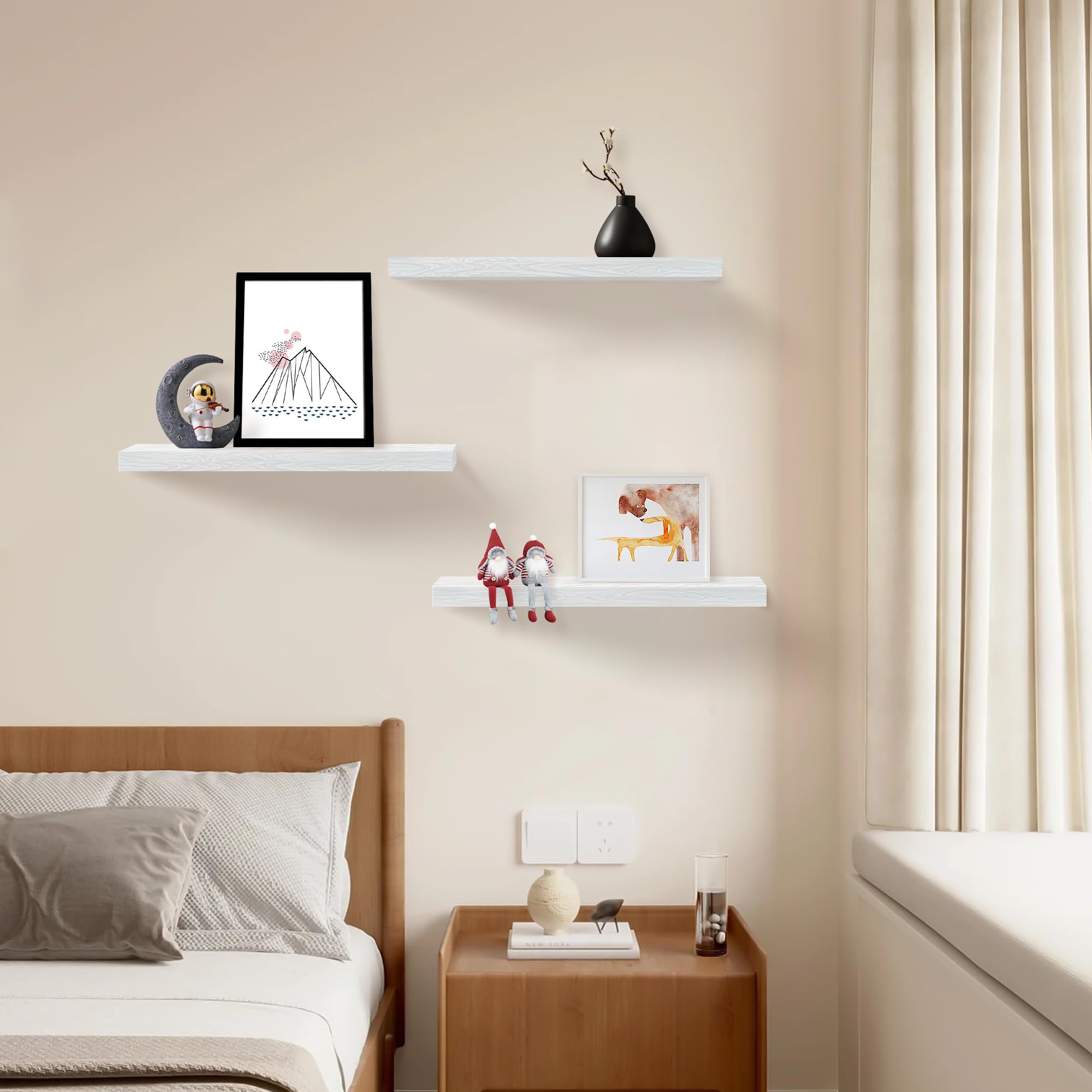 Upassion white floating shelves in kitchen corner for spices and containers