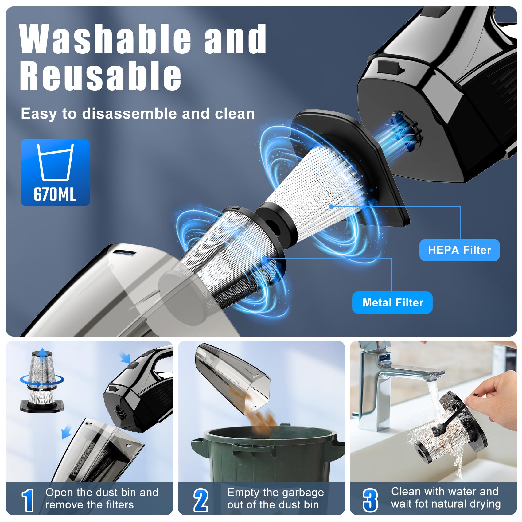Upbooz operates quietly under 75dB for peaceful cleaning.