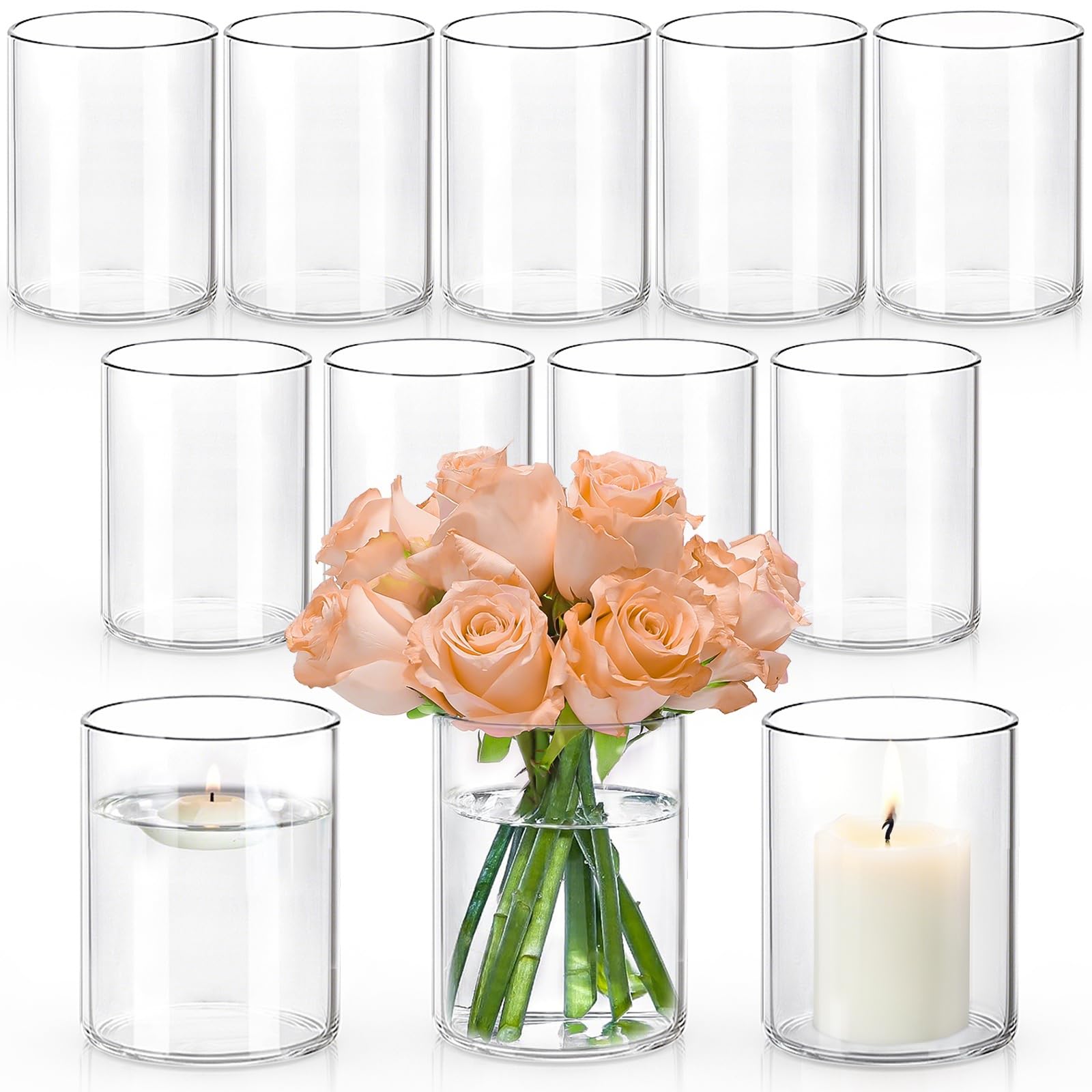 UPBUD 5-inch glass cylinder vase for elegant centerpieces on tables