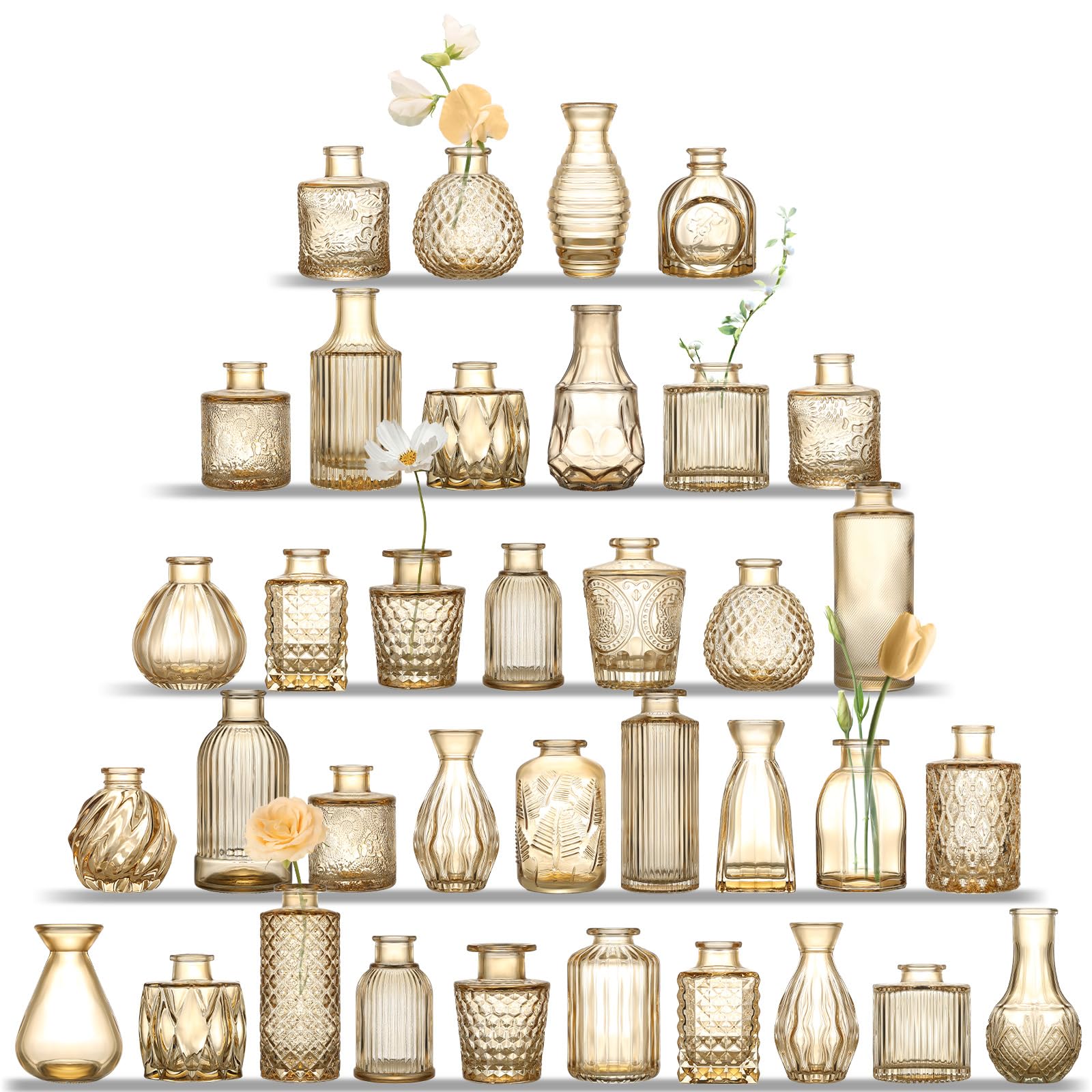 UPBUD amber glass bud vases 36-pack for elegant centerpieces and table decor.