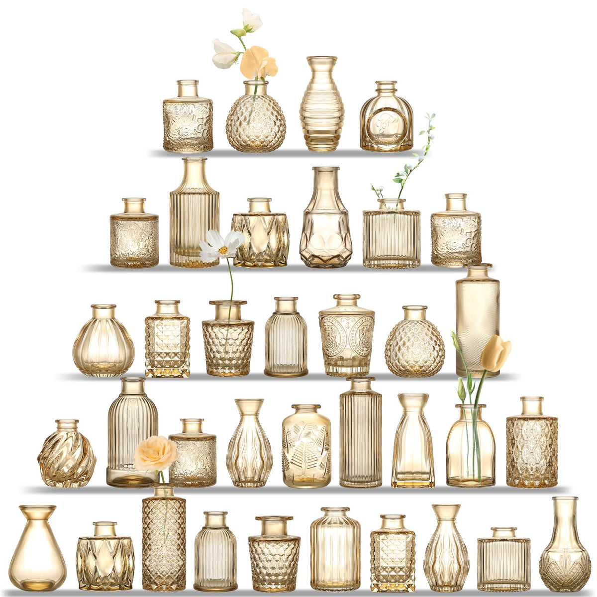 UPBUD amber glass bud vases 36-pack for elegant centerpieces and table decor.