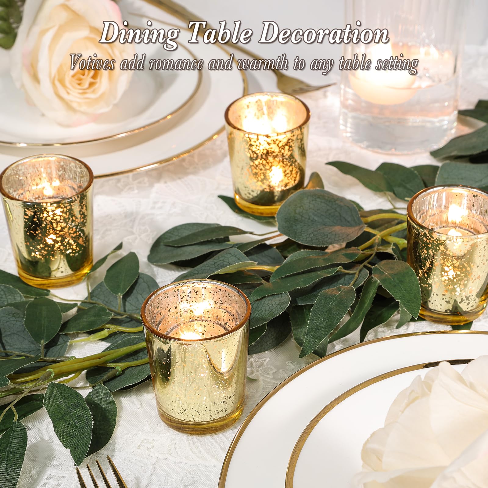 UPBUD mercury glass tealight holders in gold reflecting elegant light