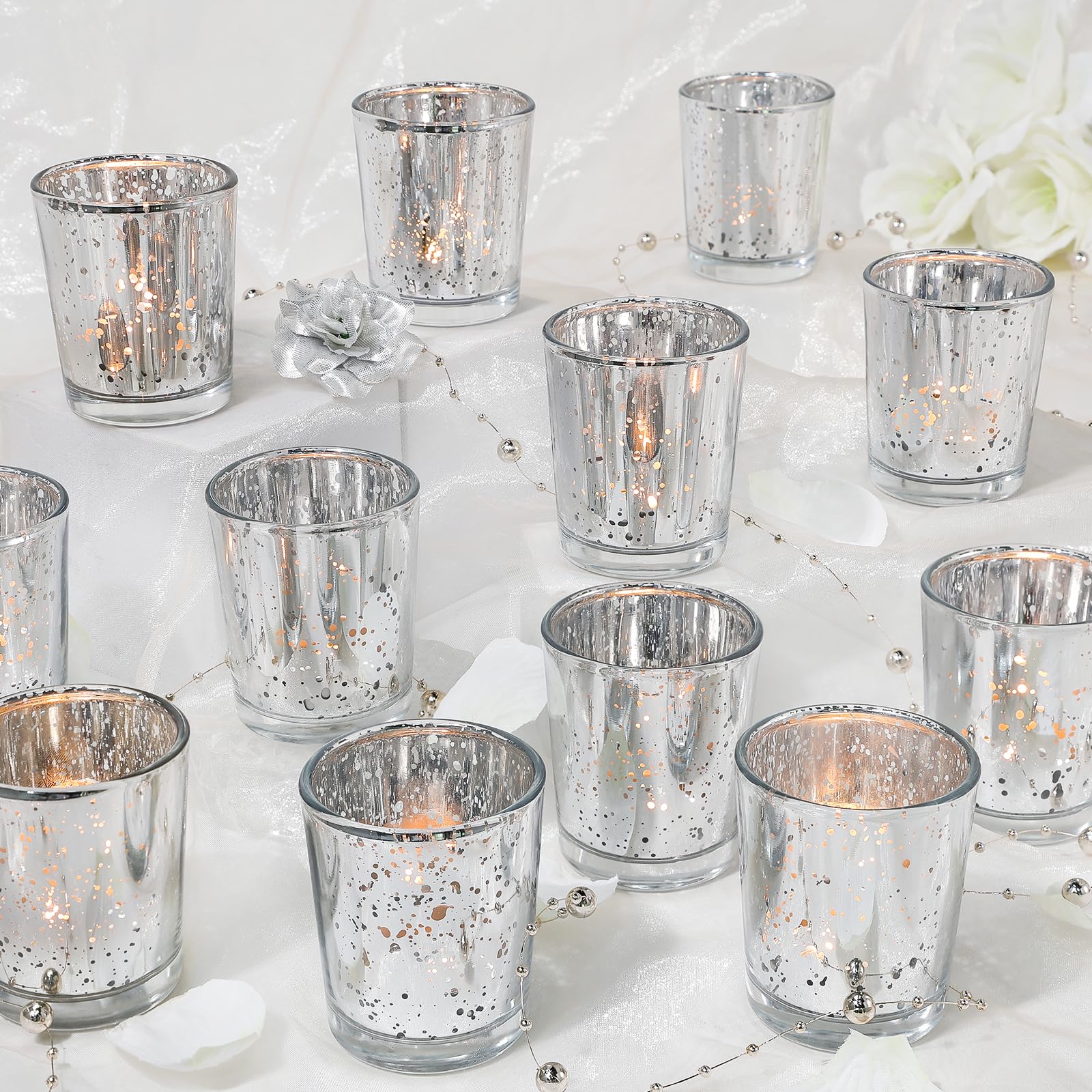 UPBUD speckled mercury silver votive holders for elegant wedding centerpieces
