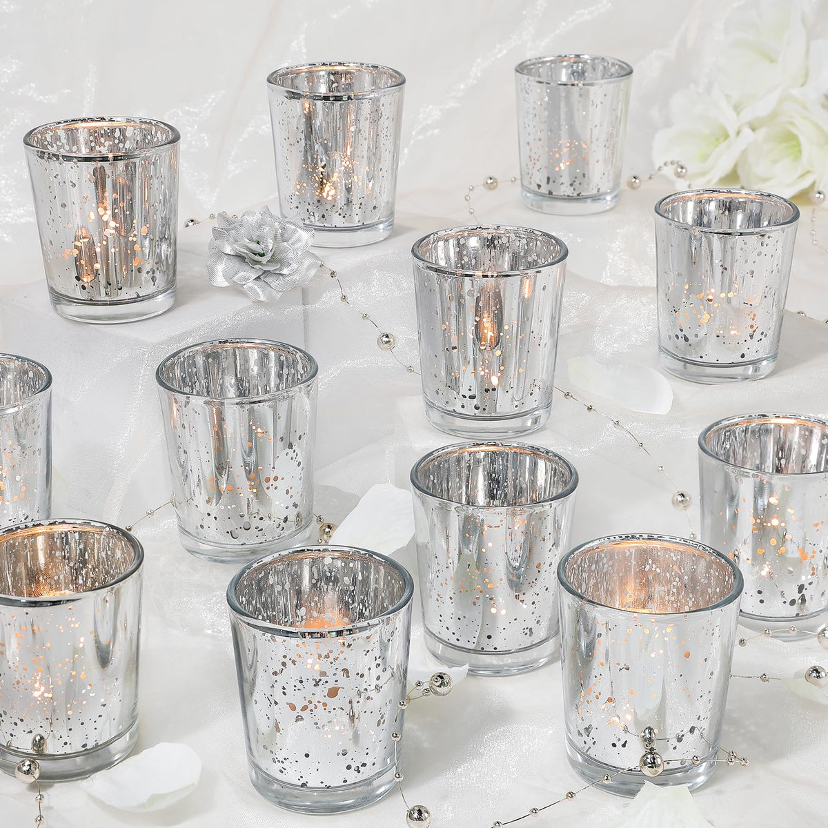 UPBUD speckled mercury silver votive holders for elegant wedding centerpieces