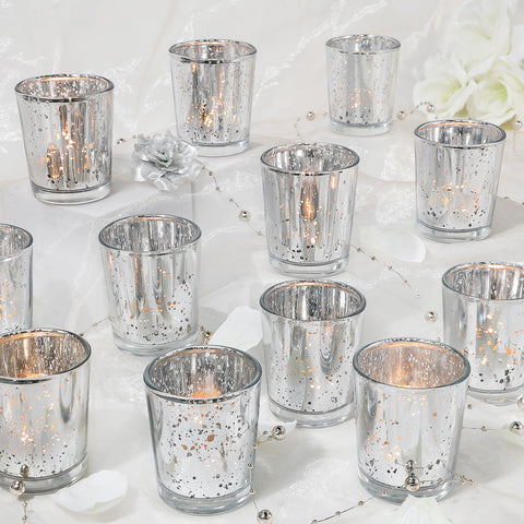 UPBUD speckled mercury silver votive holders for elegant wedding centerpieces