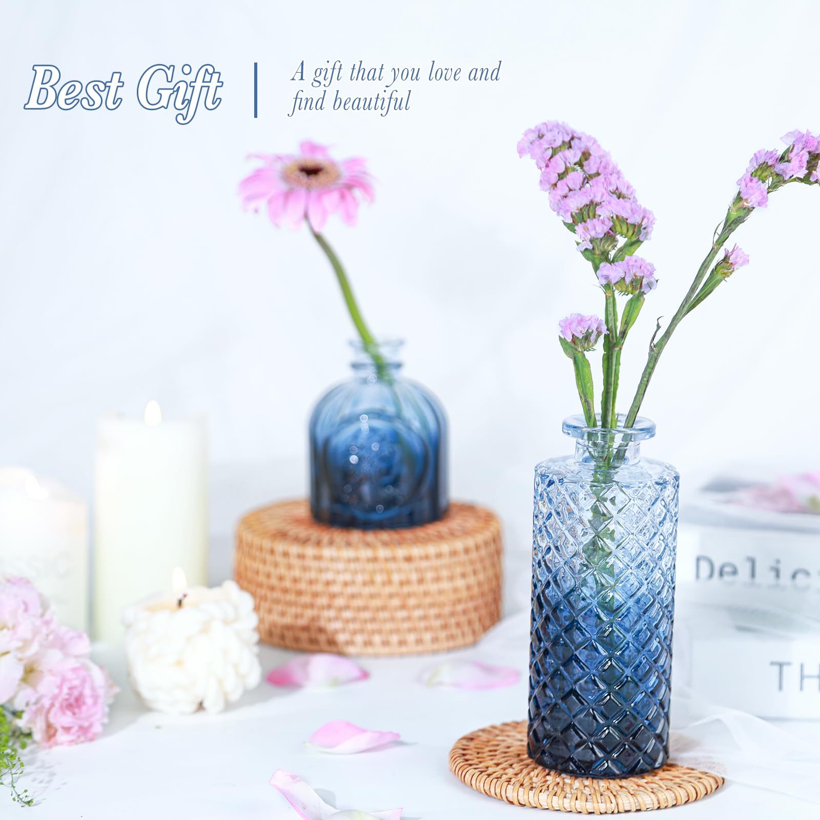 UPBUD wedding centerpieces using navy blue bud vases create refined tablescapes.