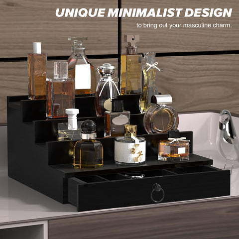Compact footprint fits small spaces while showcasing multiple bottles.