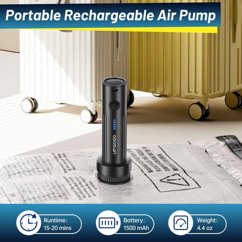UPGOGO portable electric pump shown for cordless, quick compression