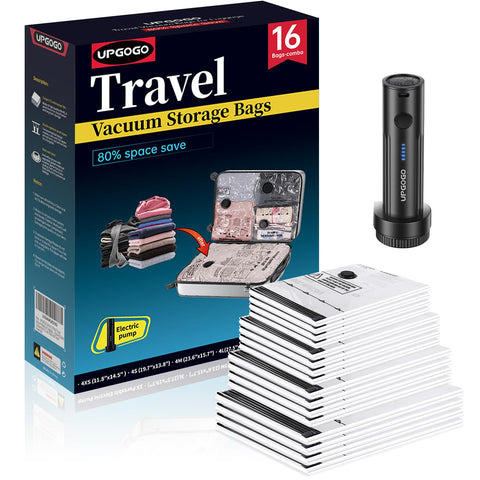 UPGOGO travel vacuum bags combo with pump included for compact packing on trips.