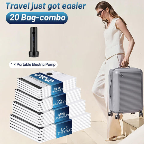 UPGOGO S vacuum bag in travel set keeps garments organized during travel.