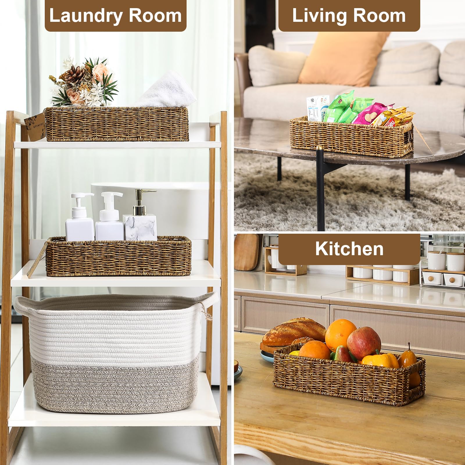 UPINFREE basket stores remotes and toys on shelf for tidy spaces