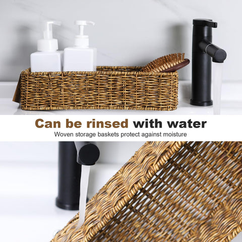 UPINFREE wicker basket used as towel and remote organizer in living areas