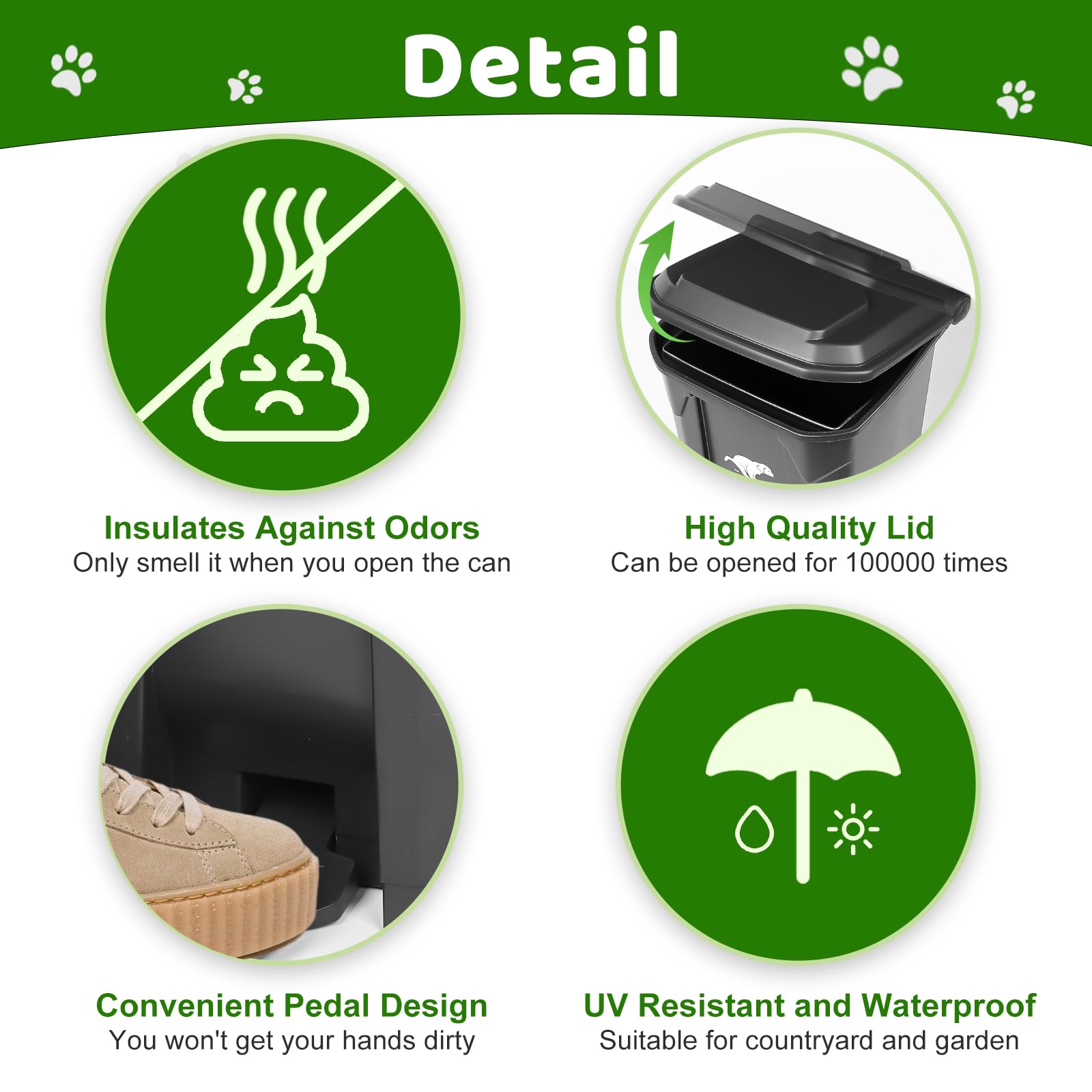 Uppcasir removable inner bin enables quick waste removal.
