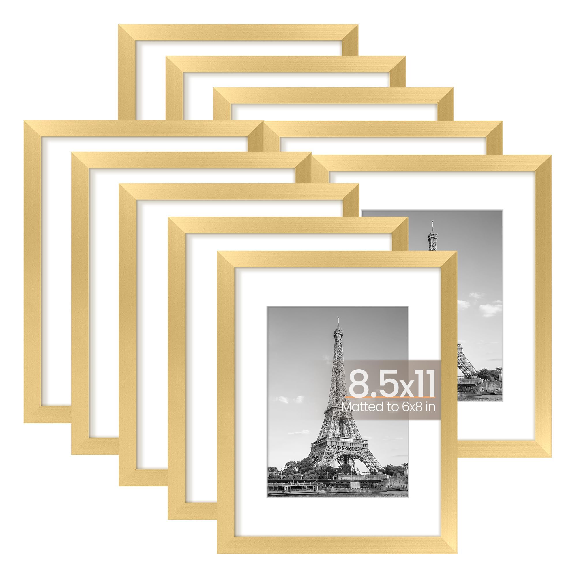 upsimples 10-piece 8-5x11 frames in gold for wall collage display