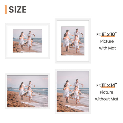 upsimples white frame shows mat detail; holds 8x10 photos securely.