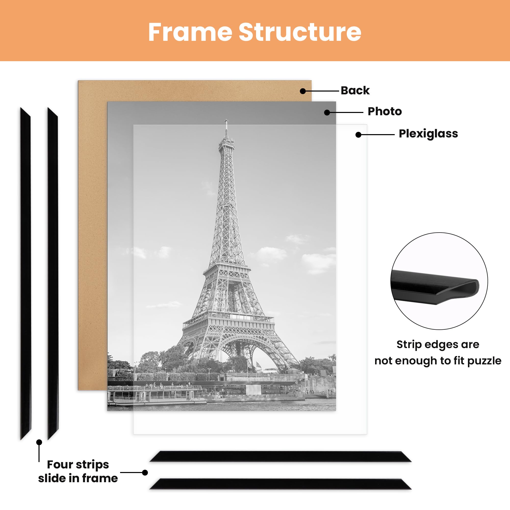Upsimples 12x18 black picture frame three-pack back hangers enable vertical or horizontal mounting
