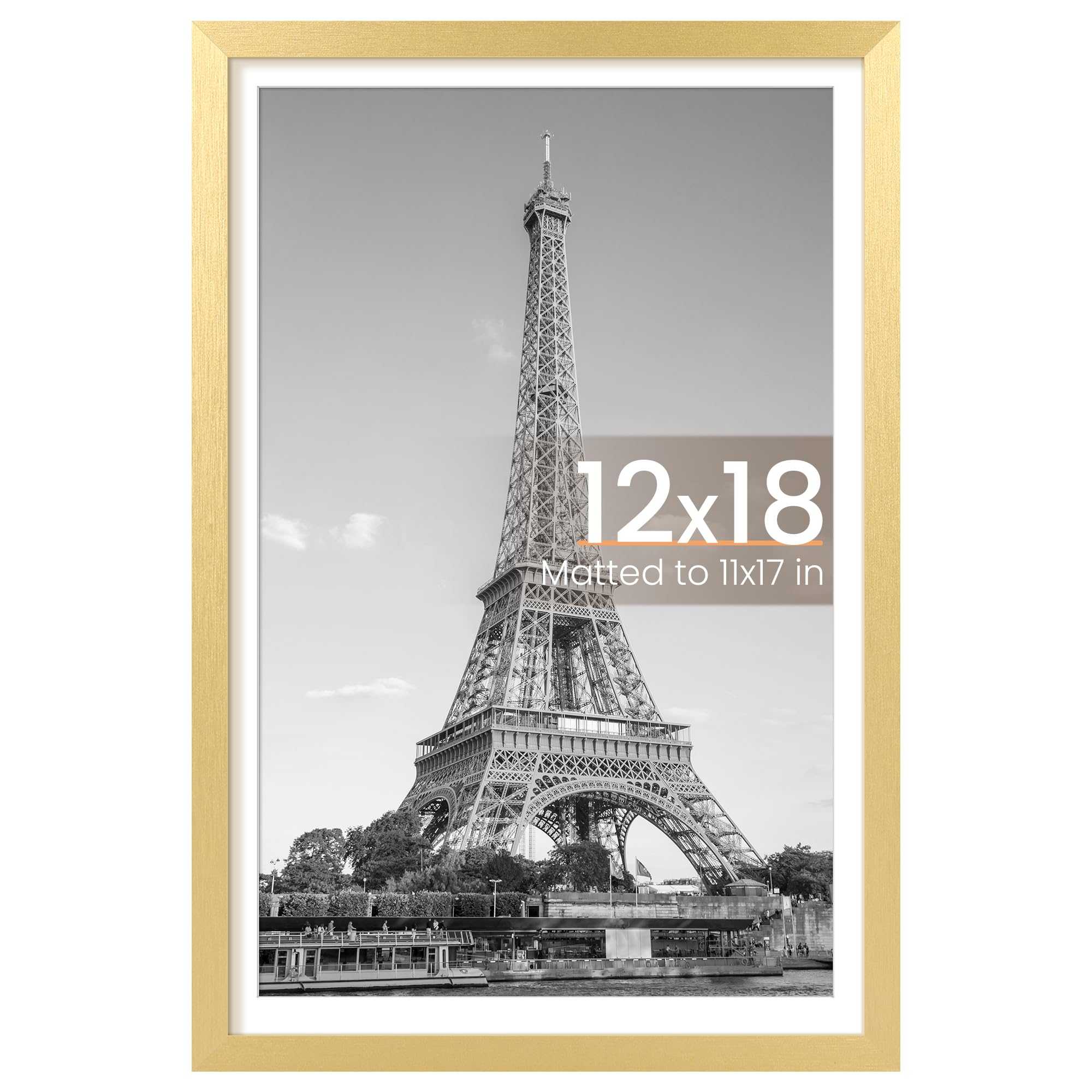 Upsimples 12x18 gold picture frame front view with crystal-clear cover for photos.