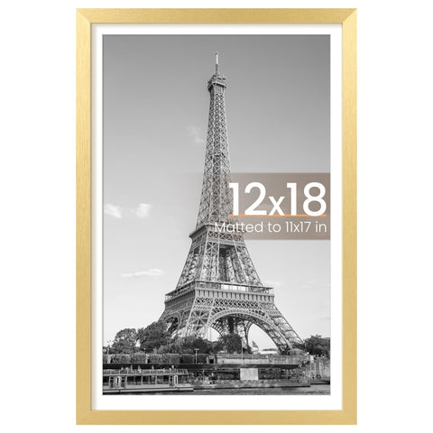 Upsimples 12x18 gold picture frame front view with crystal-clear cover for photos.