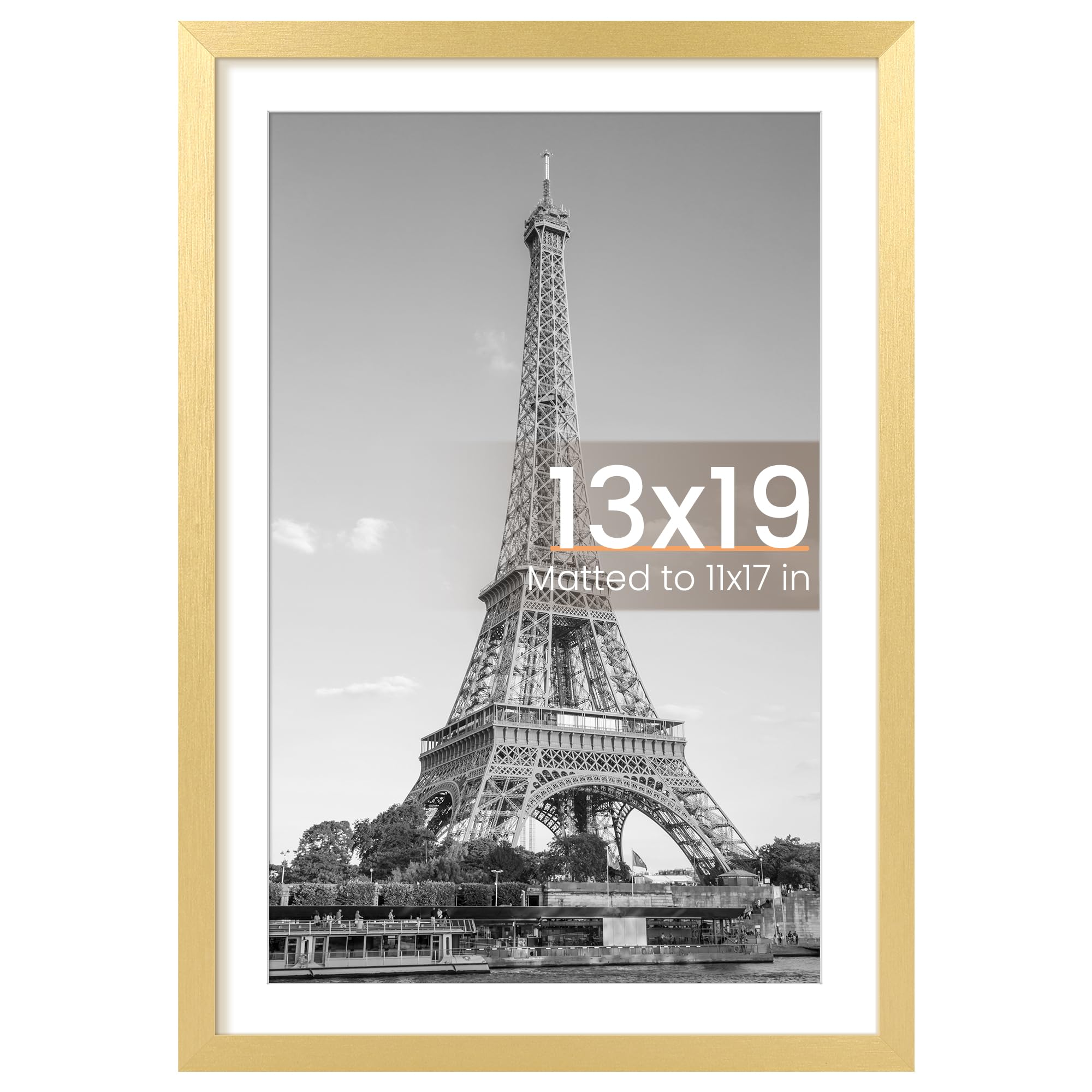 upsimples 13x19 gold frame front view - durable and elegant display option.