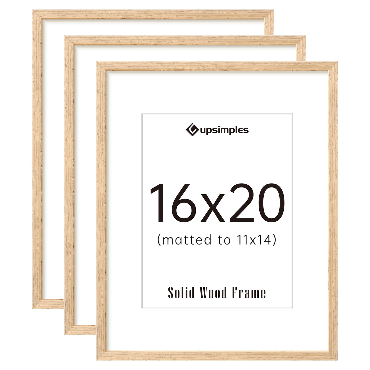 Upsimples 16x20 frames set of three in natural wood for wall display.