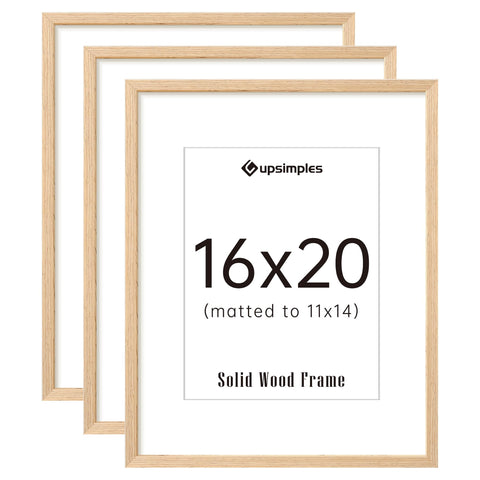 Upsimples 16x20 frames set of three in natural wood for wall display.