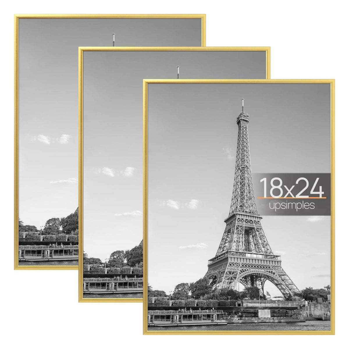 Upsimples 18x24 gold frame 3-pack for stylish wall displays