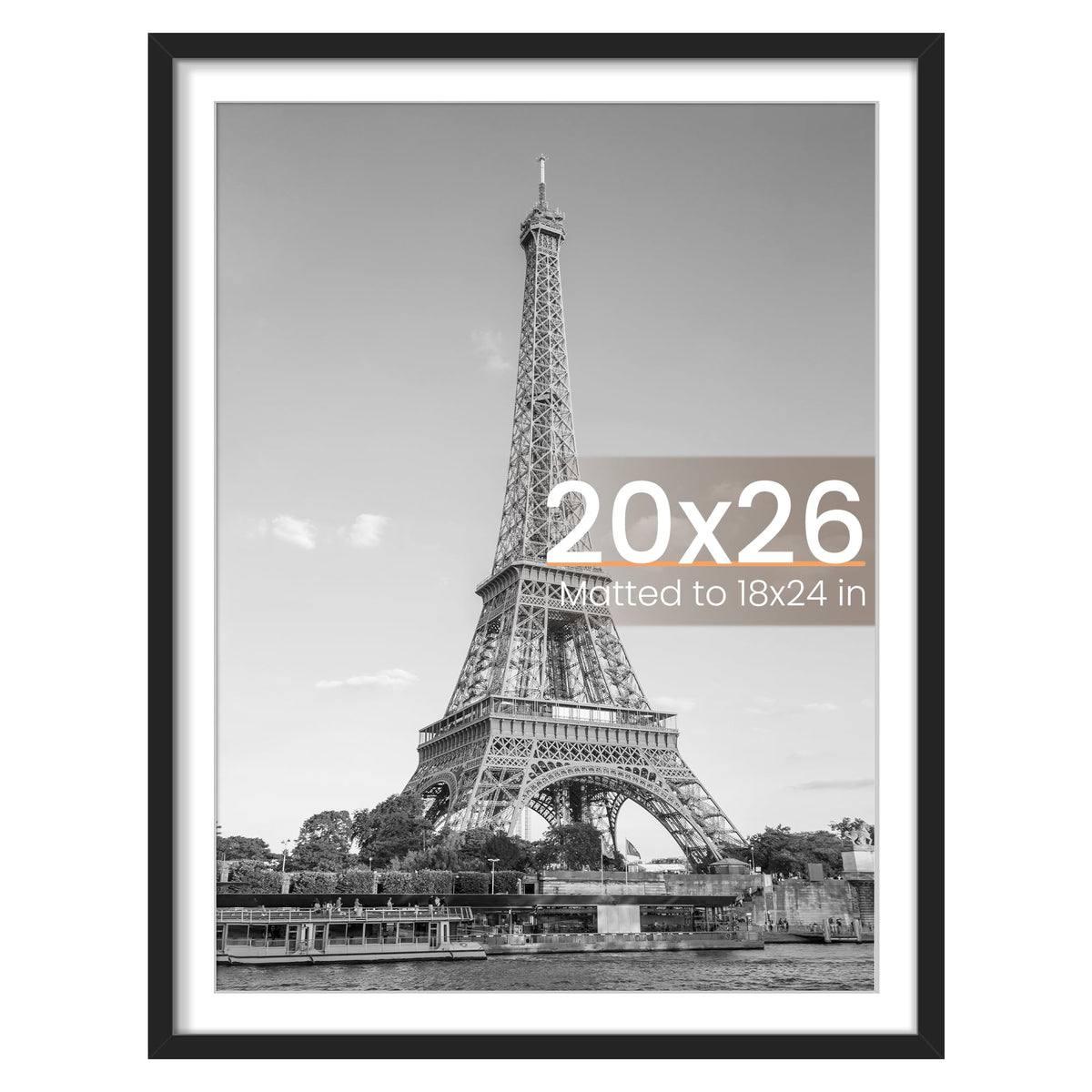 Upsimples 20x26 frame front view with a clear HD cover for pristine photo display.