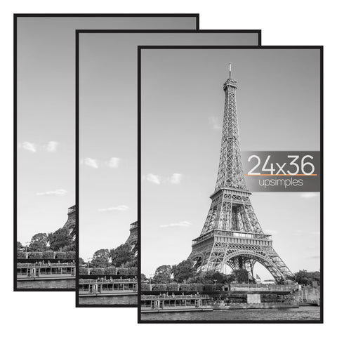 Upsimples 24x36 black poster frame trio for gallery displays.