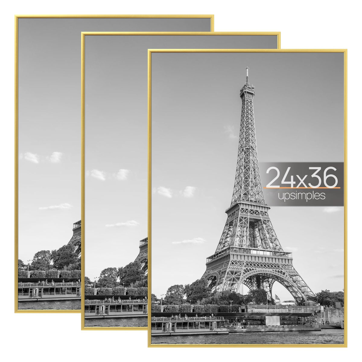 upsimples 24x36 gold poster frame front view for vibrant wall gallery displays.