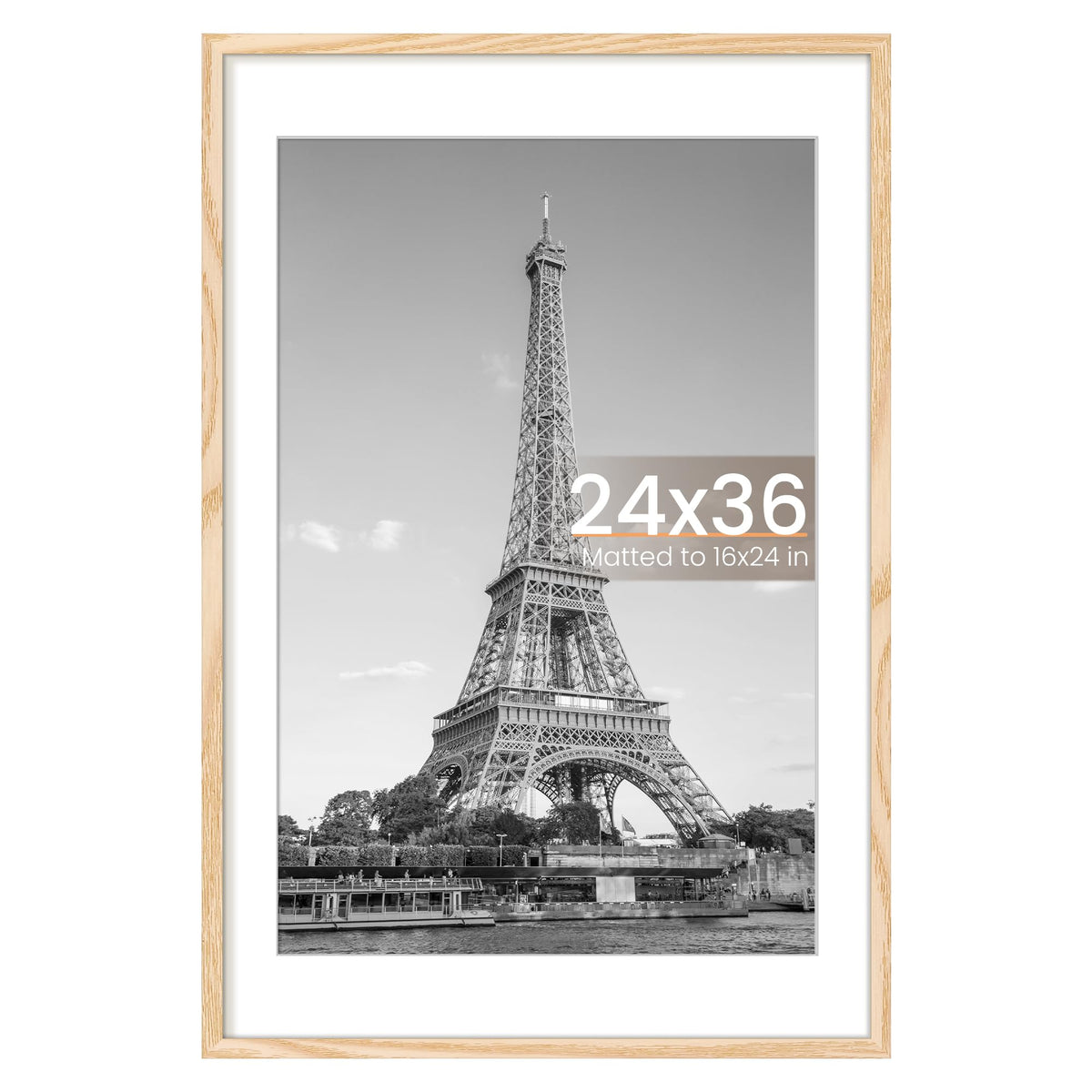 upsimples 24x36 poster frame natural front view for secure, crisp photo display