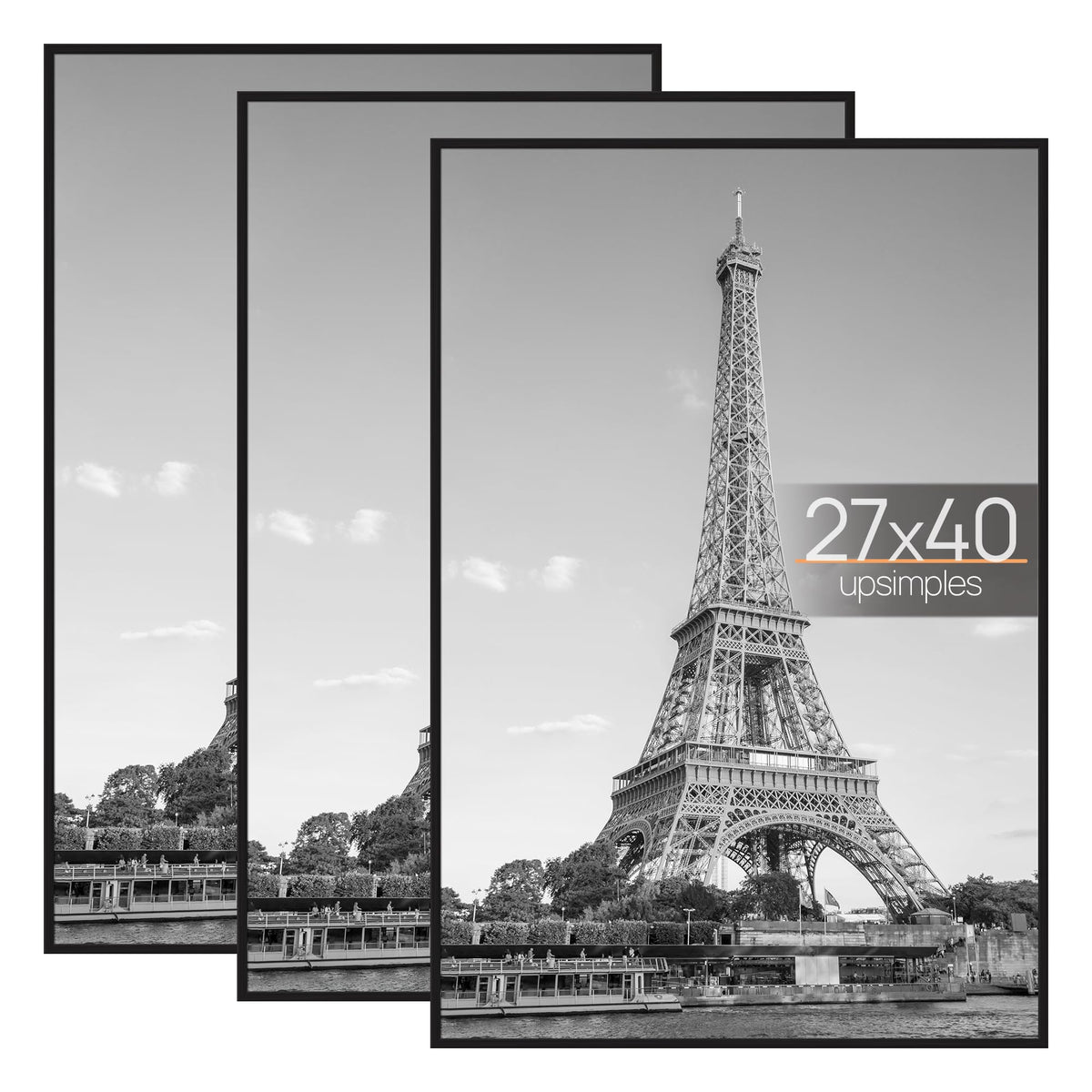 Upsimples 27x40 black poster frame, front view for gallery display.