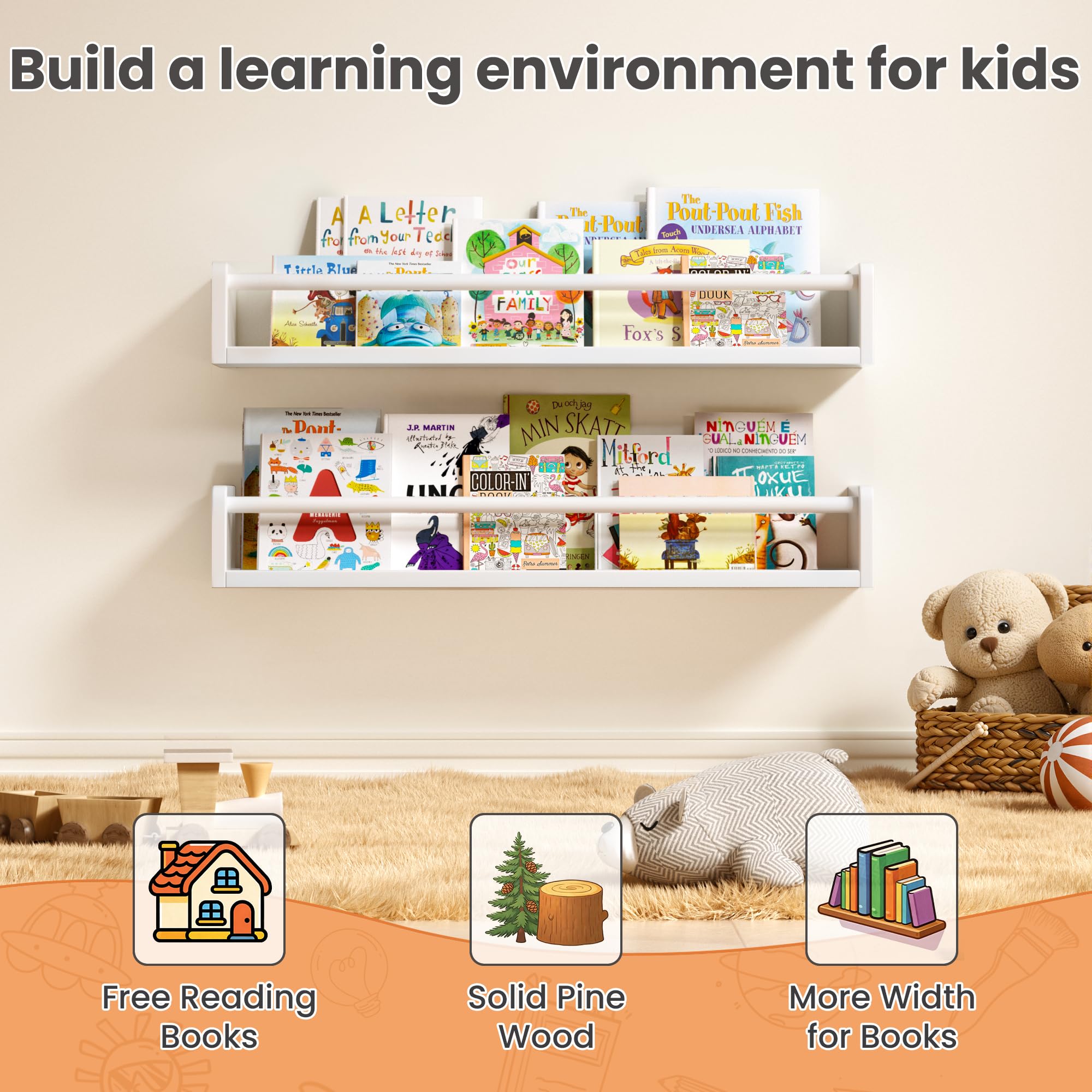 upsimples 2-pack nursery book shelves 15-7 inch white keep books within reach