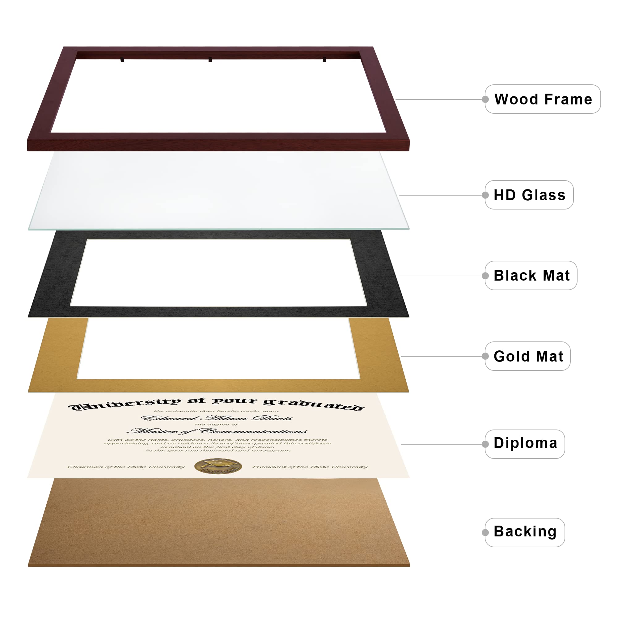 Upsimples 8.5x11 diploma frame with mat front view for readability.