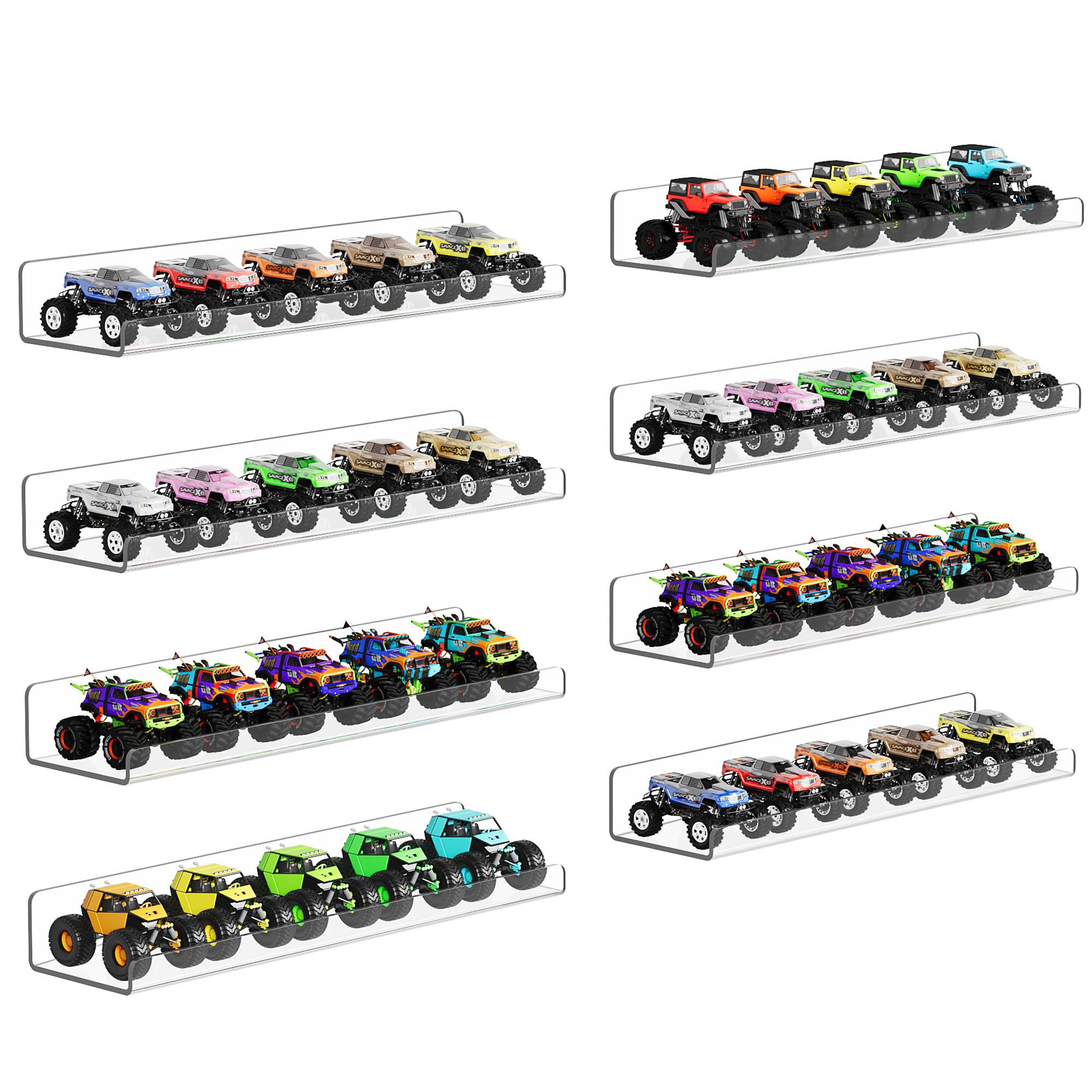 upsimples 8-pack wall shelves neatly display items while saving wall space.
